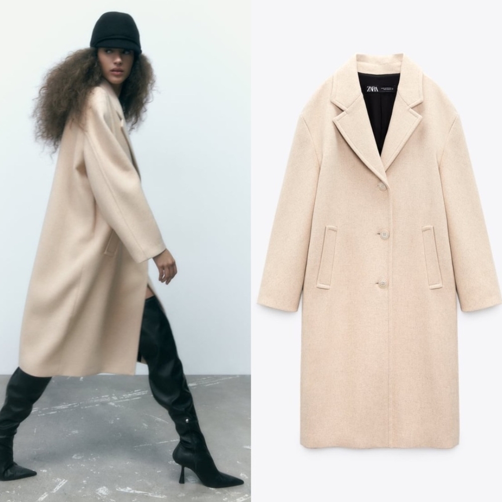 Zara Cream Trench Coat with Notched Lapels